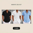 Kit 3 Camisas Manga Curta Tommy em Linho | Lote Promocional Limitado