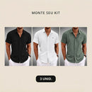 Kit 3 Camisas Manga Curta Tommy em Linho | Lote Promocional Limitado